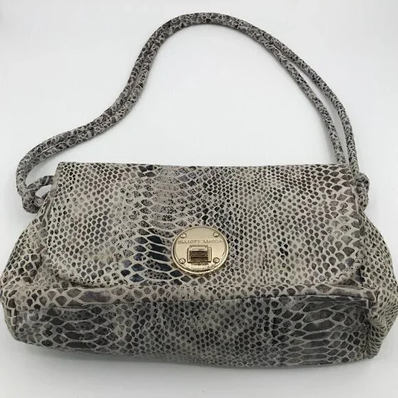 Elliott Lucca Gray Snakeskin Leather Style Pocket Double Handle Shoulder Bag - Picture 3 of 16